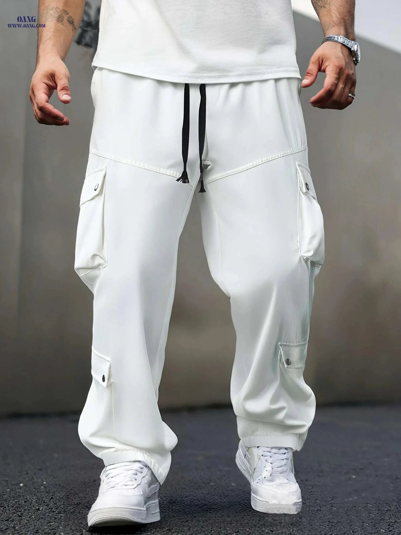 Men's Cargo Pants - Relaxed Fit Multi-Pocket Casual Workwear   OAXG White / XS