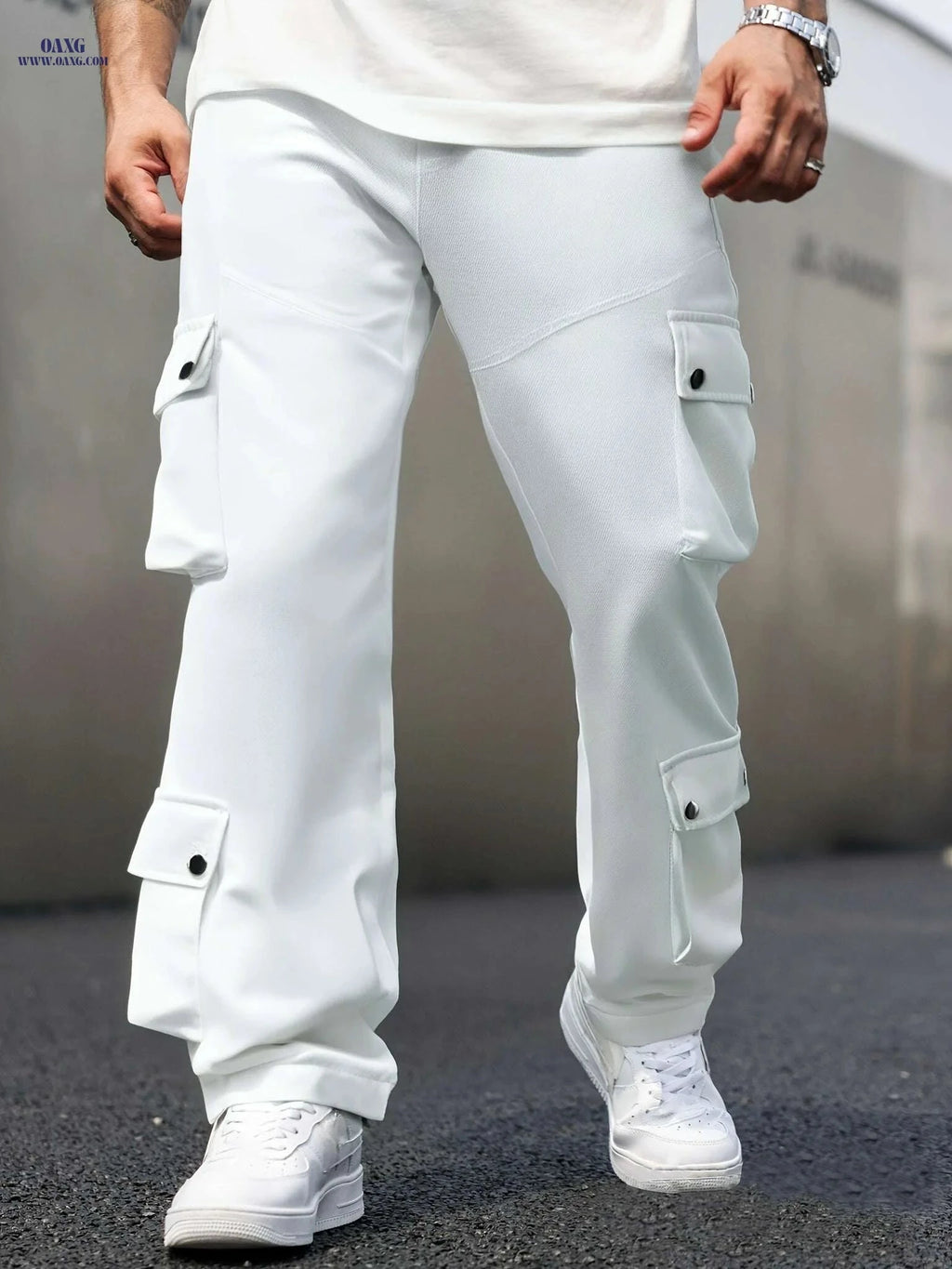 Men's Cargo Pants - Relaxed Fit Multi-Pocket Casual Workwear   OAXG White / XS