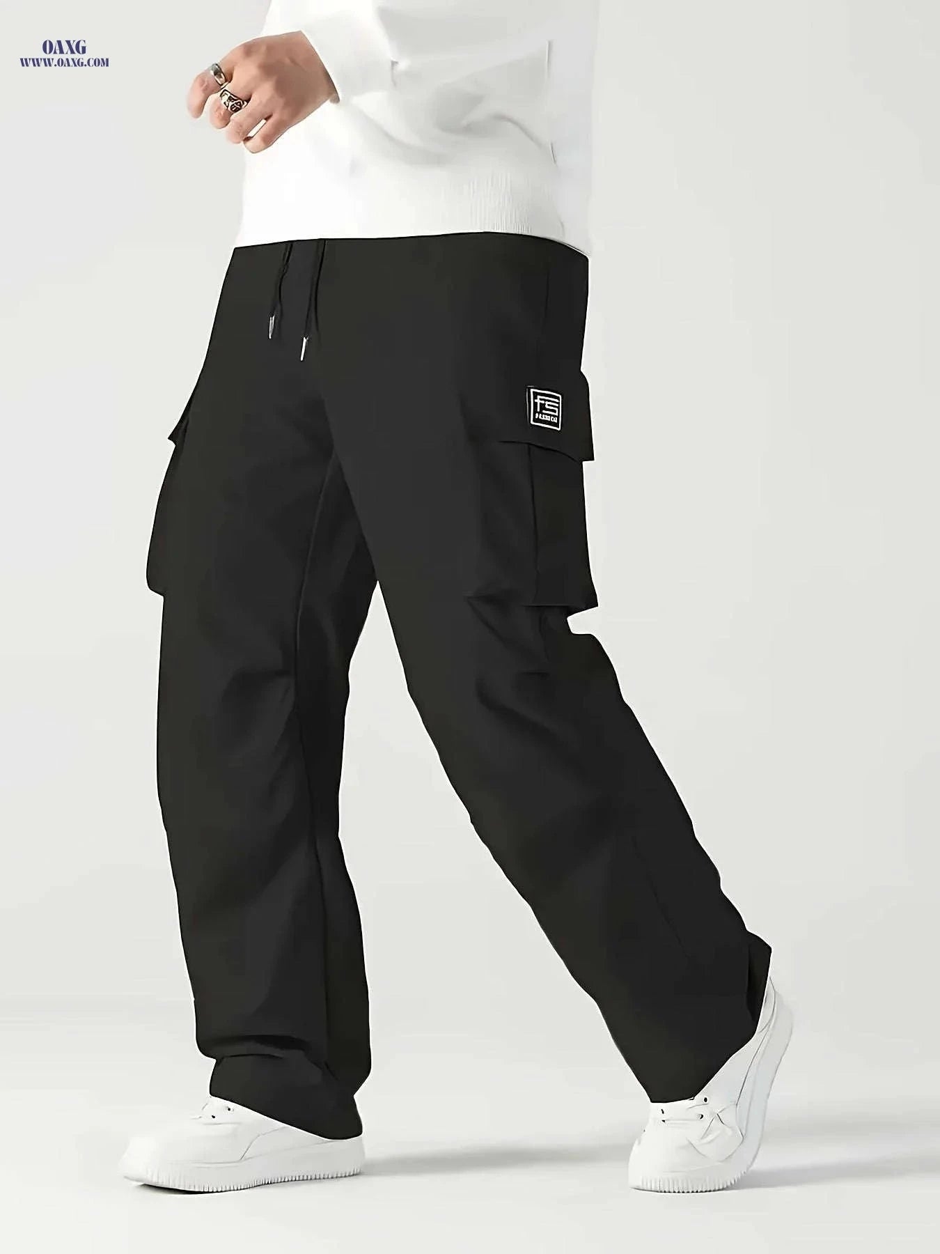 Men's Cargo Pants - Stylish Relaxed Fit with Multiple Pockets   OAXG Black / FR S