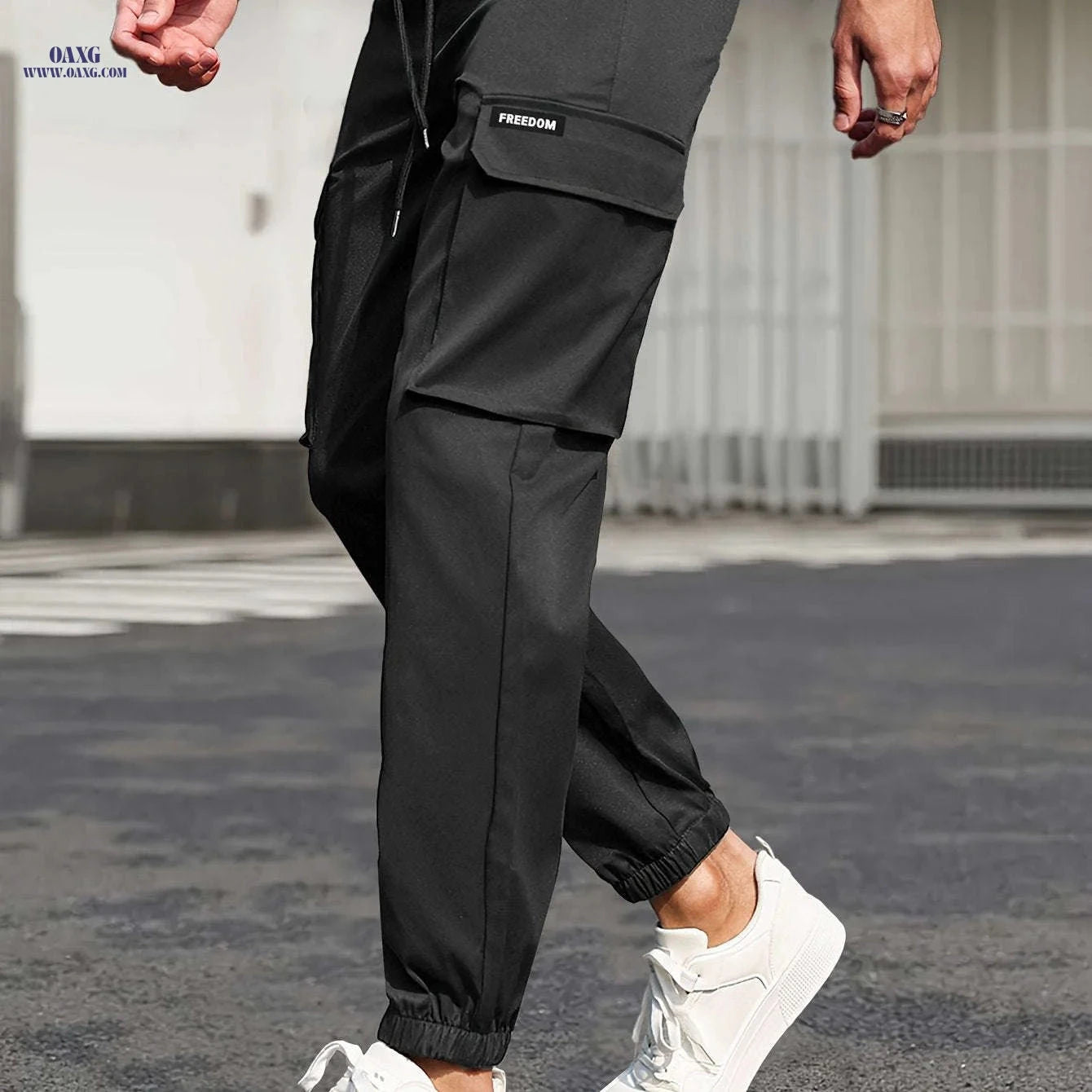Men's Cargo Pants with Drawstring Waist - Casual Sports Style   OAXG Black / FR S