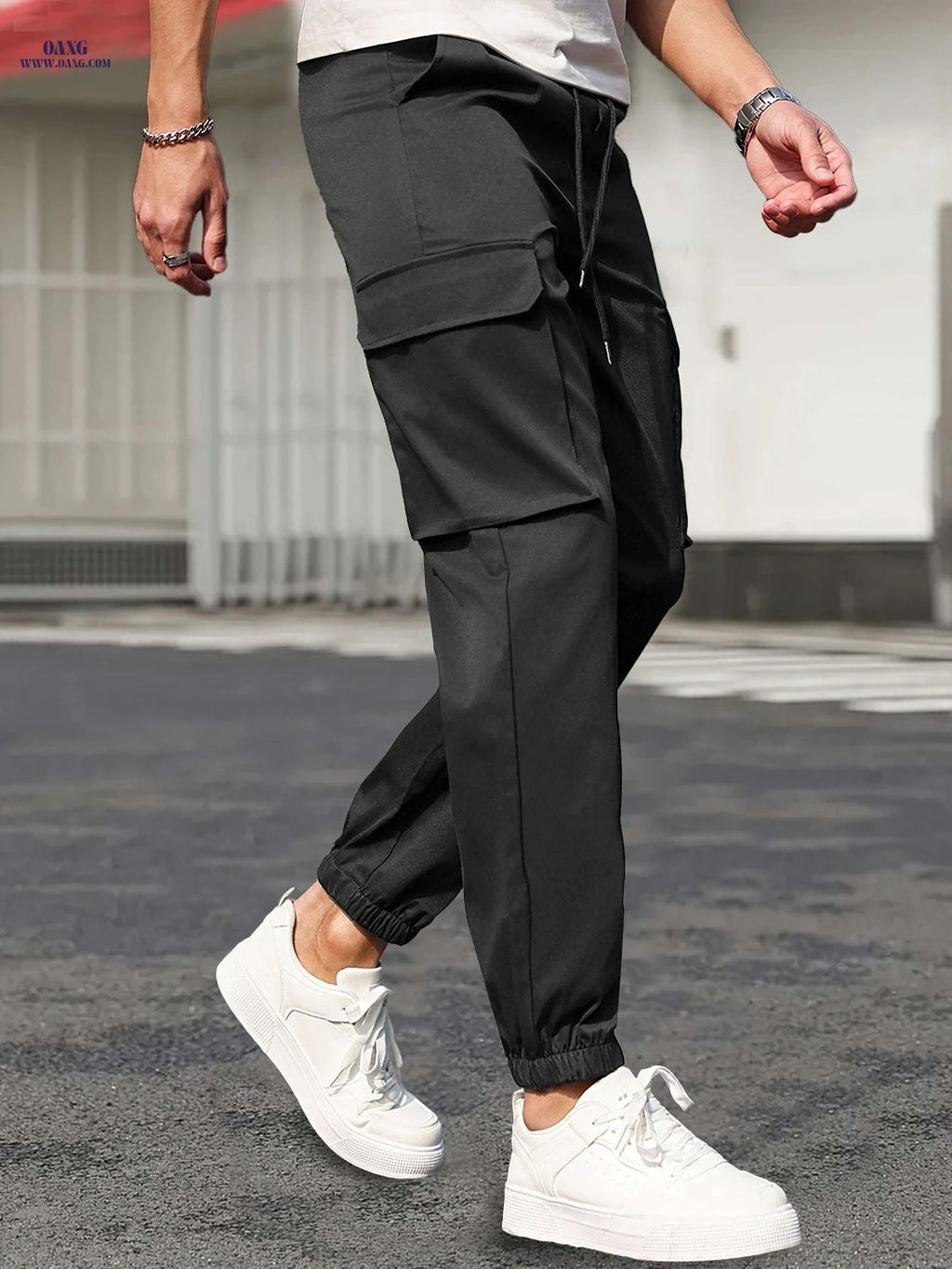 Men's Cargo Pants with Drawstring Waist - Casual Sports Style   OAXG Black / FR S