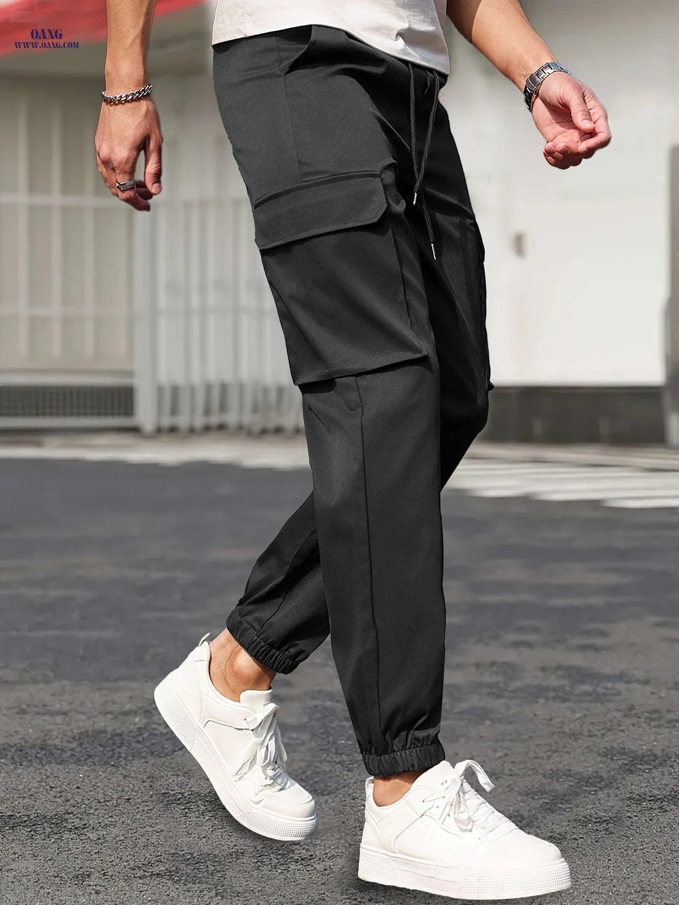 Men's Cargo Pants with Drawstring Waist - Casual Sports Style   OAXG Black / FR S