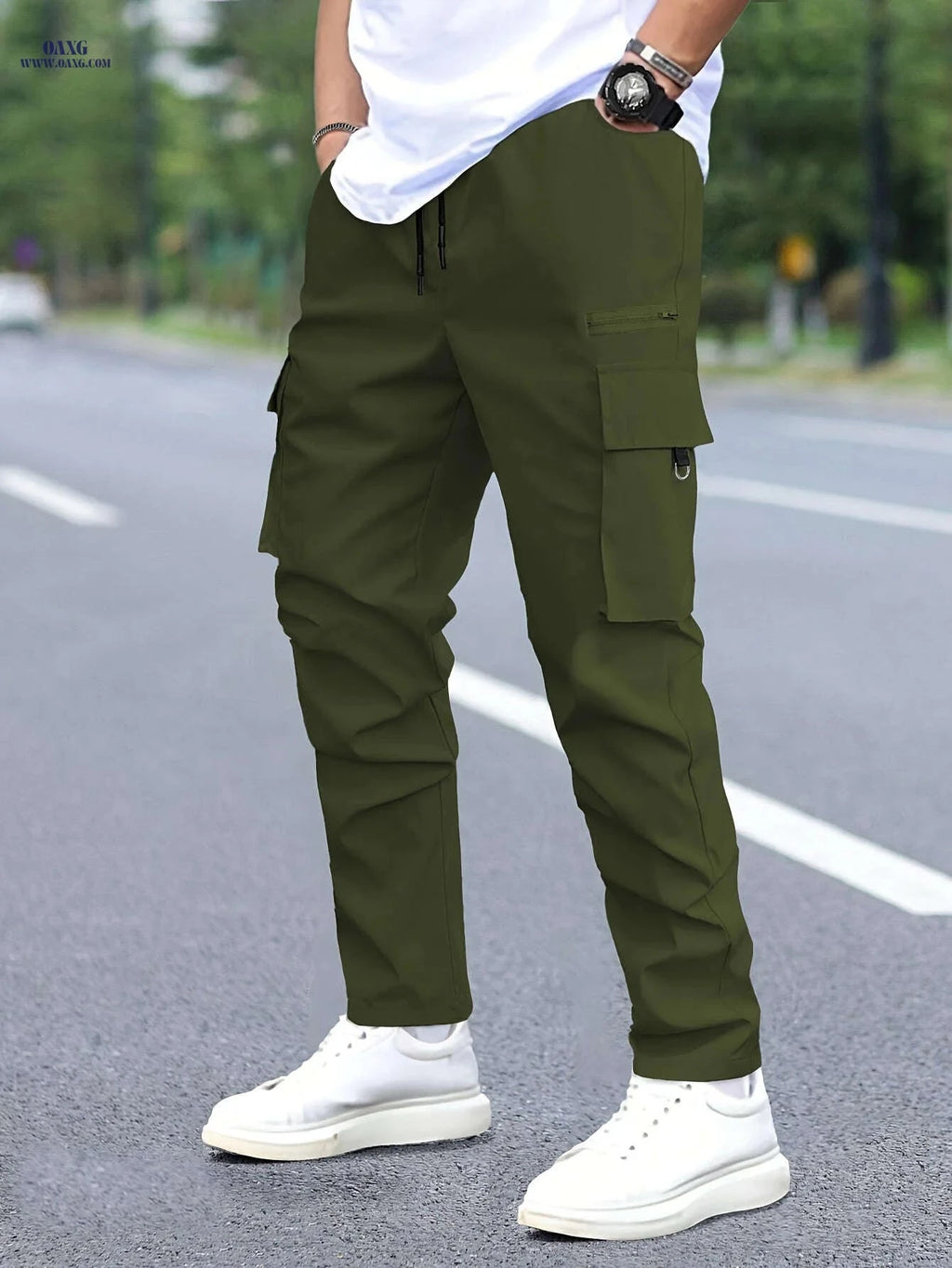 Men's Cargo Pants with Drawstring Waist - Durable All-Season Utility Style   OAXG 