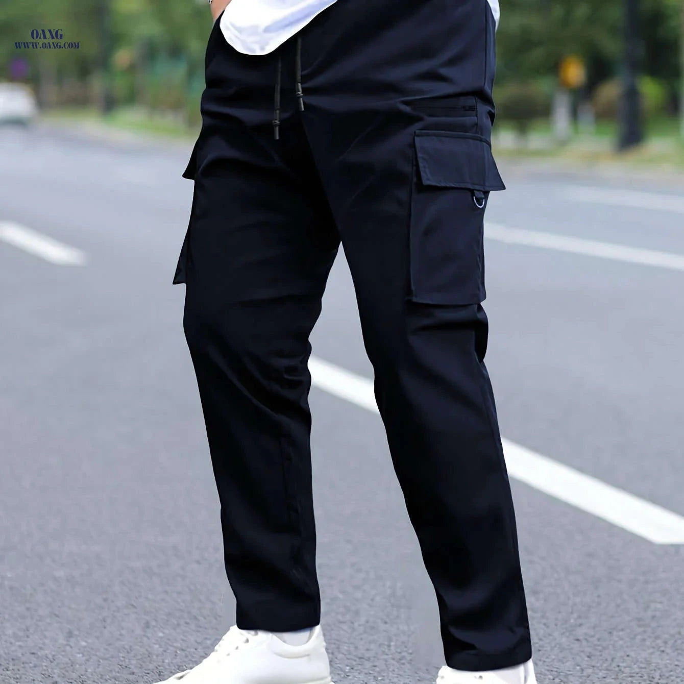 Men's Cargo Pants with Drawstring Waist - Durable All-Season Utility Style   OAXG 