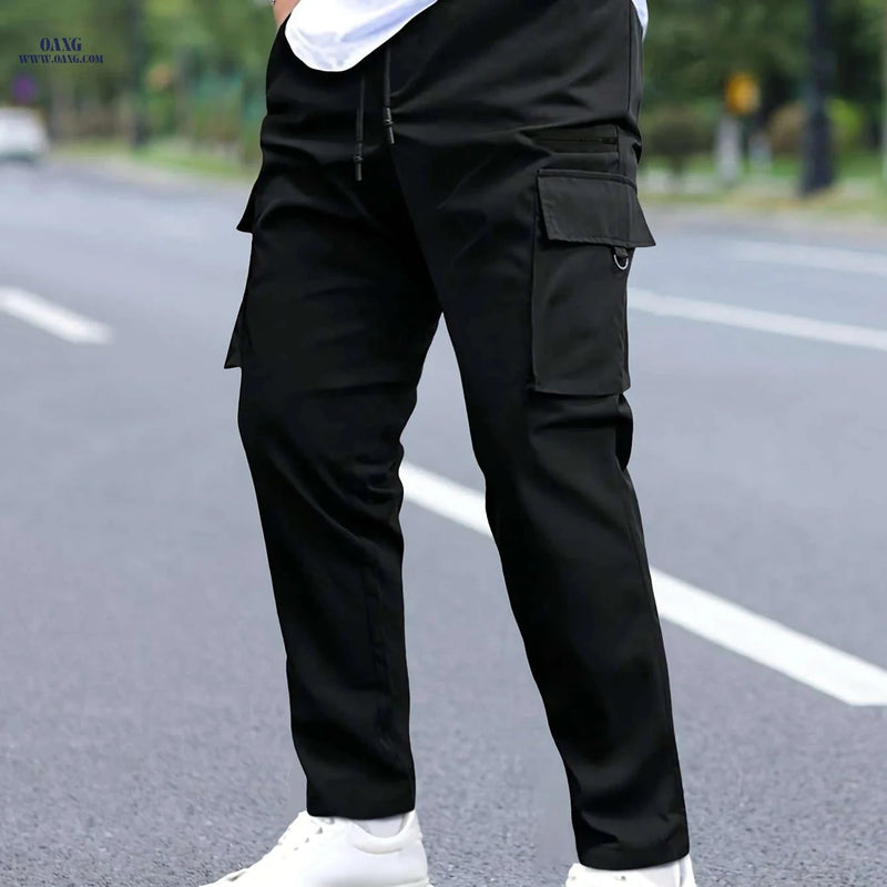 Men's Cargo Pants with Drawstring Waist - Durable All-Season Utility Style   OAXG Black / FR S