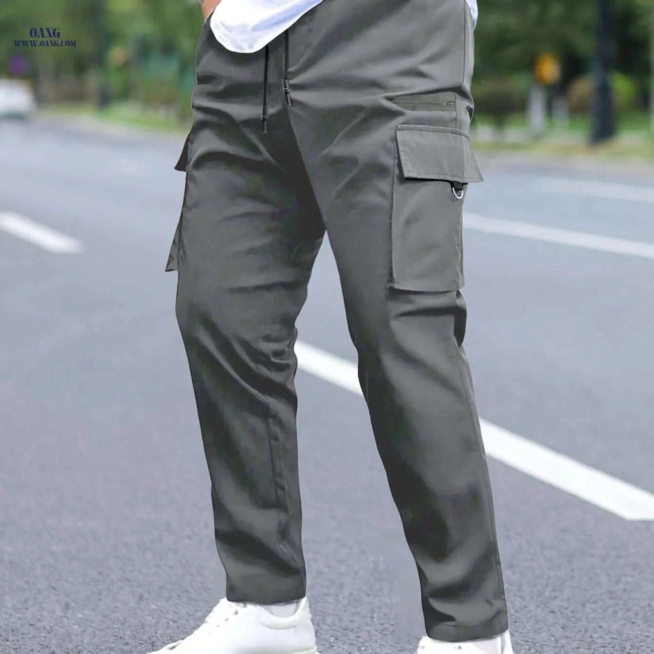 Men's Cargo Pants with Drawstring Waist - Durable All-Season Utility Style   OAXG Black / FR S