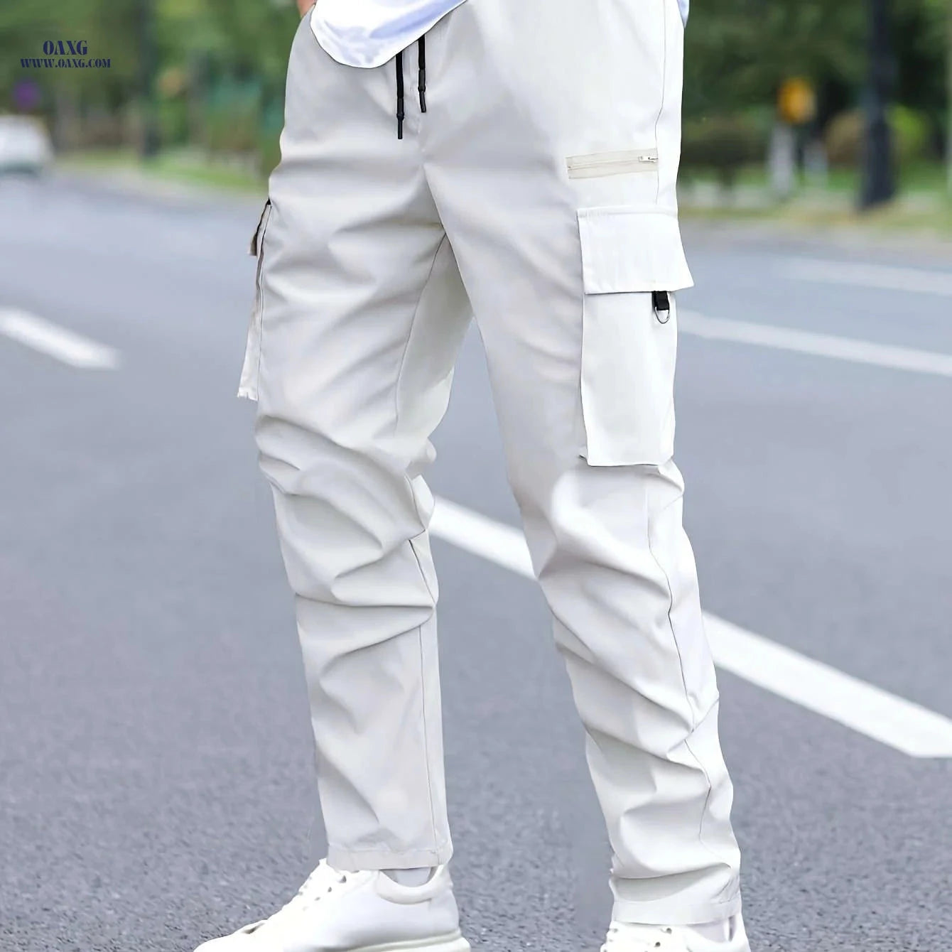 Men's Cargo Pants with Drawstring Waist - Durable All-Season Utility Style   OAXG 