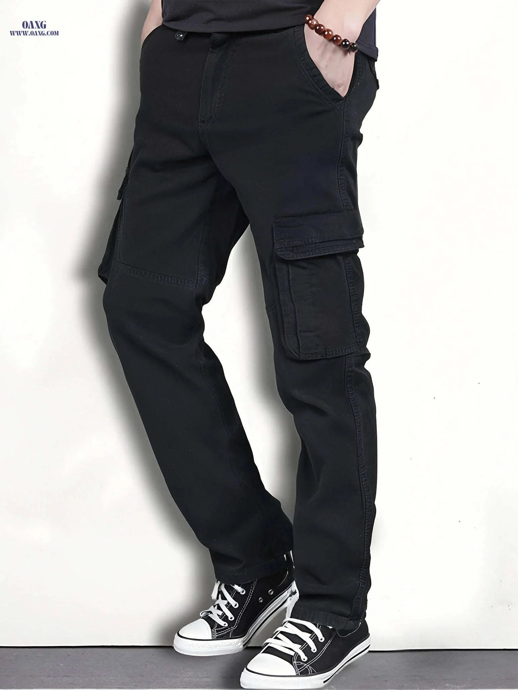 Men's Cargo Trousers - Cotton, Regular Fit, All-Season Style   OAXG Black / FR 38