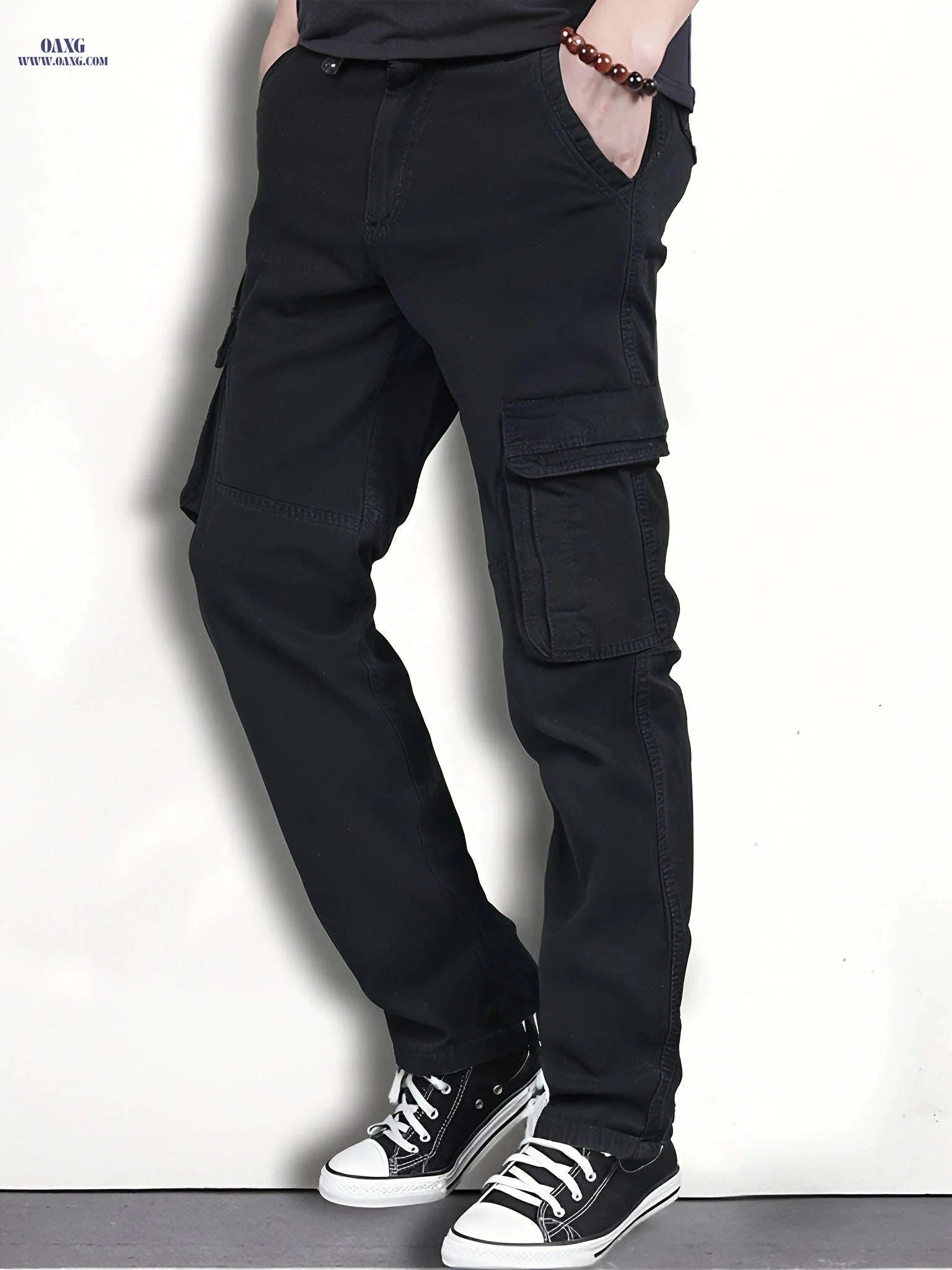 Men's Cargo Trousers - Cotton, Regular Fit, All-Season Style   OAXG Black / FR 38