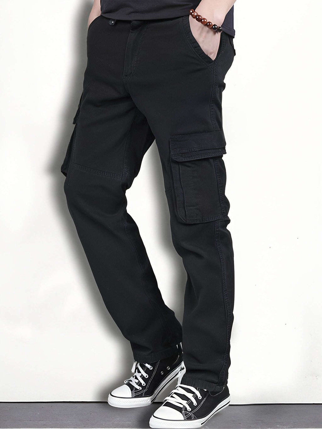 Men's Cargo Trousers - Cotton, Regular Fit, All-Season Style   OAXG Black / FR 38