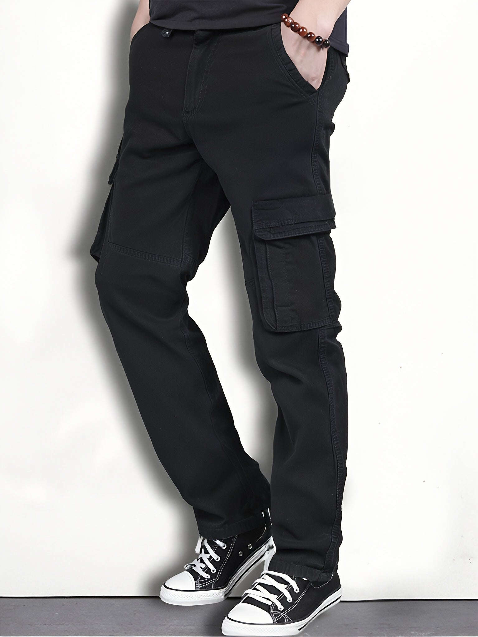 Men's Cargo Trousers - Cotton, Regular Fit, All-Season Style   OAXG Black / FR 38
