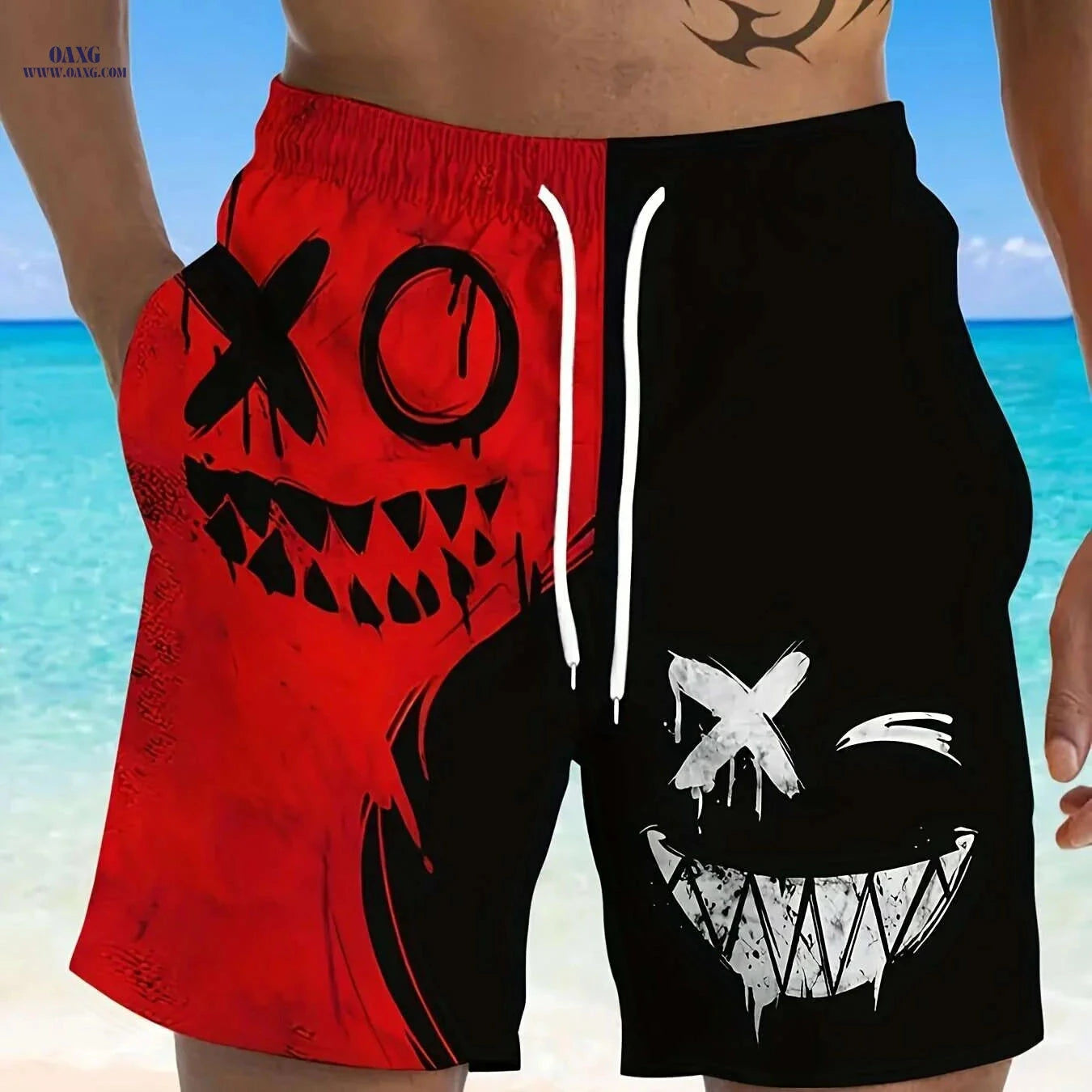 Men's Cartoon Graphic Beach Shorts - Quick-Dry, Adjustable Waist   OAXG Mixed Color / S