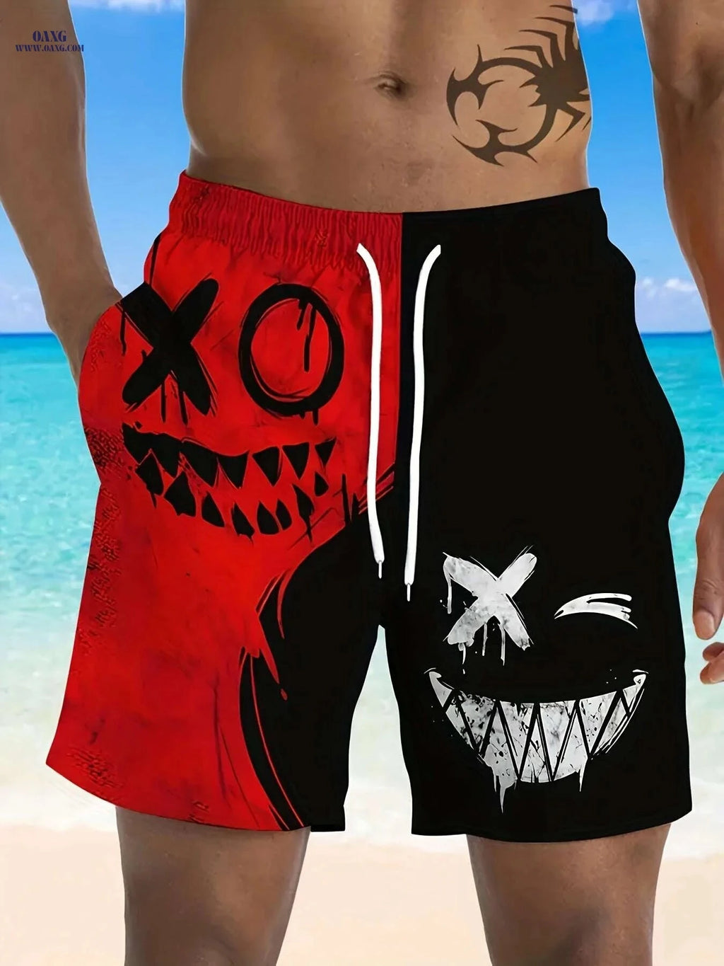 Men's Cartoon Graphic Beach Shorts - Quick-Dry, Adjustable Waist   OAXG Mixed Color / S