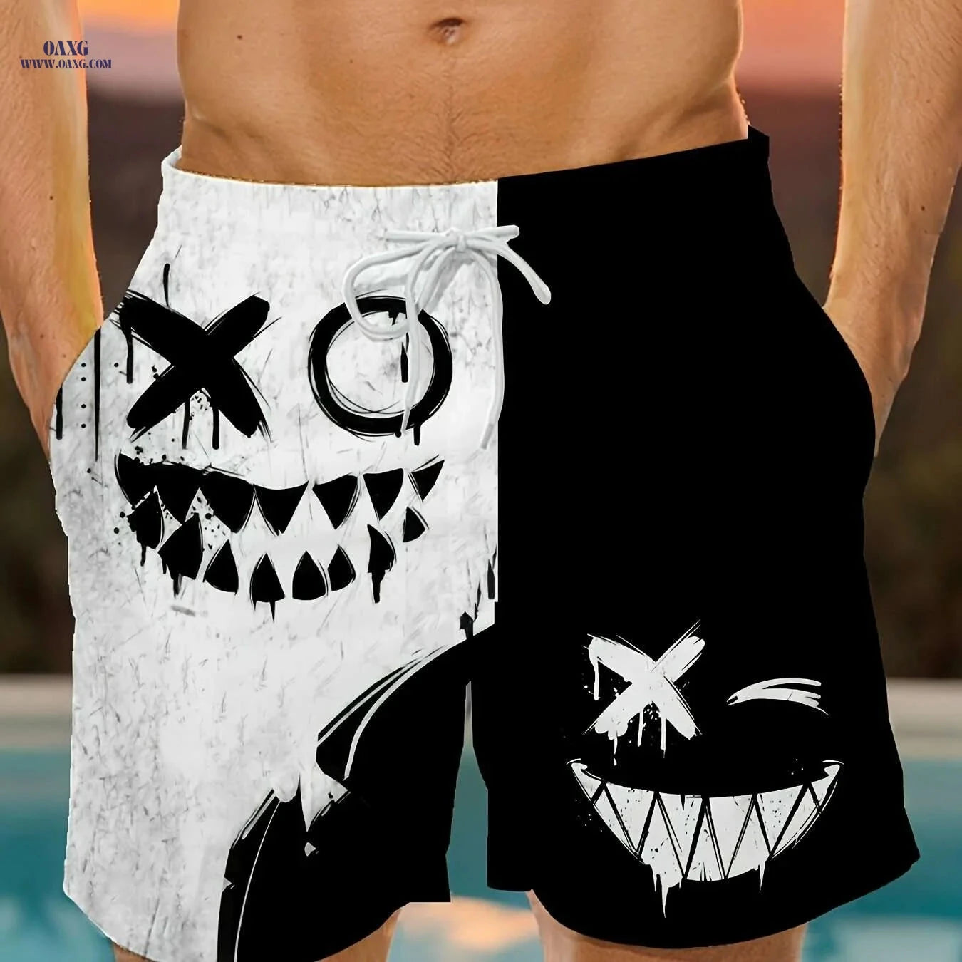 Men's Cartoon Graphic Beach Shorts - Quick-Dry, Adjustable Waist   OAXG Mixed Color / S