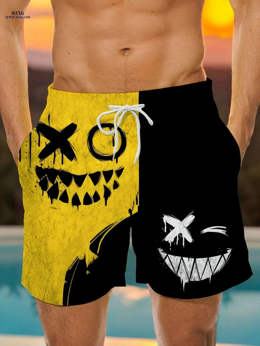 Men's Cartoon Graphic Beach Shorts - Quick-Dry, Adjustable Waist   OAXG Mixed Color / S