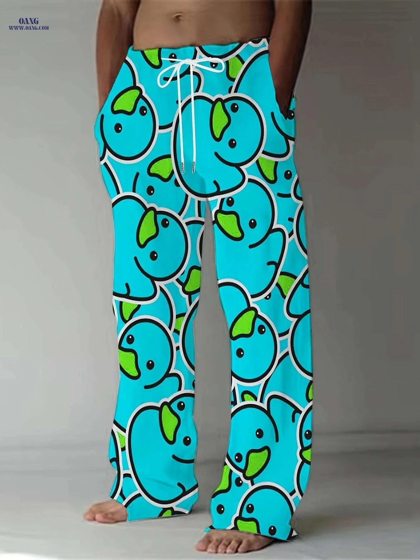 Men's Cartoon Print Pants - Yellow Duck, Casual Loose-Fit Design   OAXG 