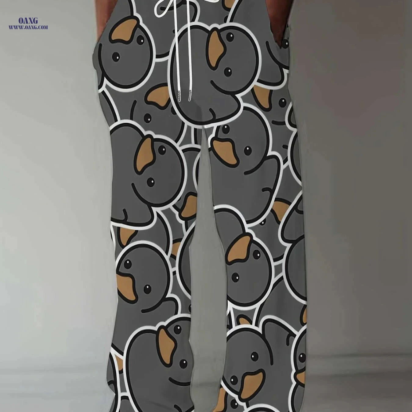 Men's Cartoon Print Pants - Yellow Duck, Casual Loose-Fit Design   OAXG Yellow / M