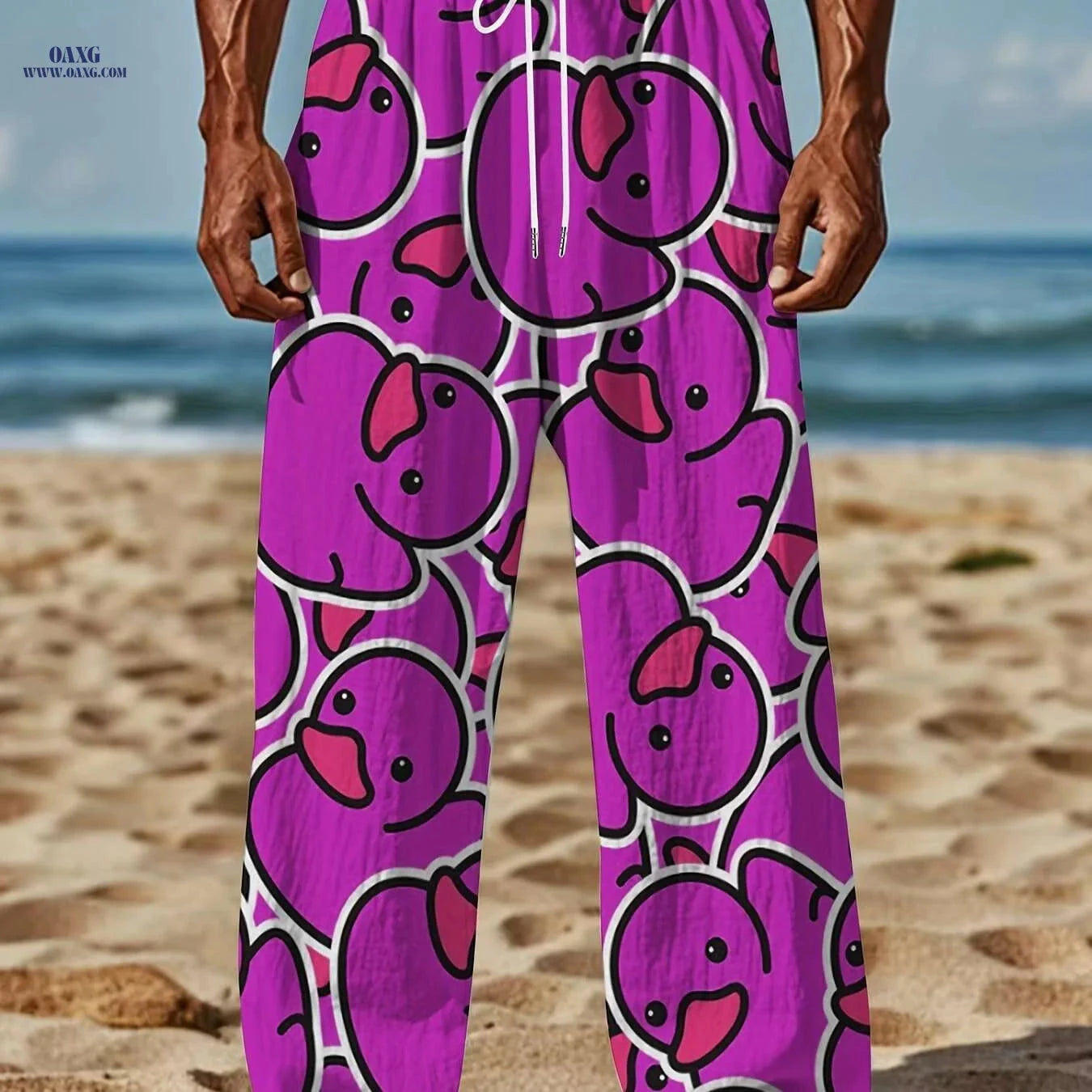 Men's Cartoon Print Pants - Yellow Duck, Casual Loose-Fit Design   OAXG Yellow / M