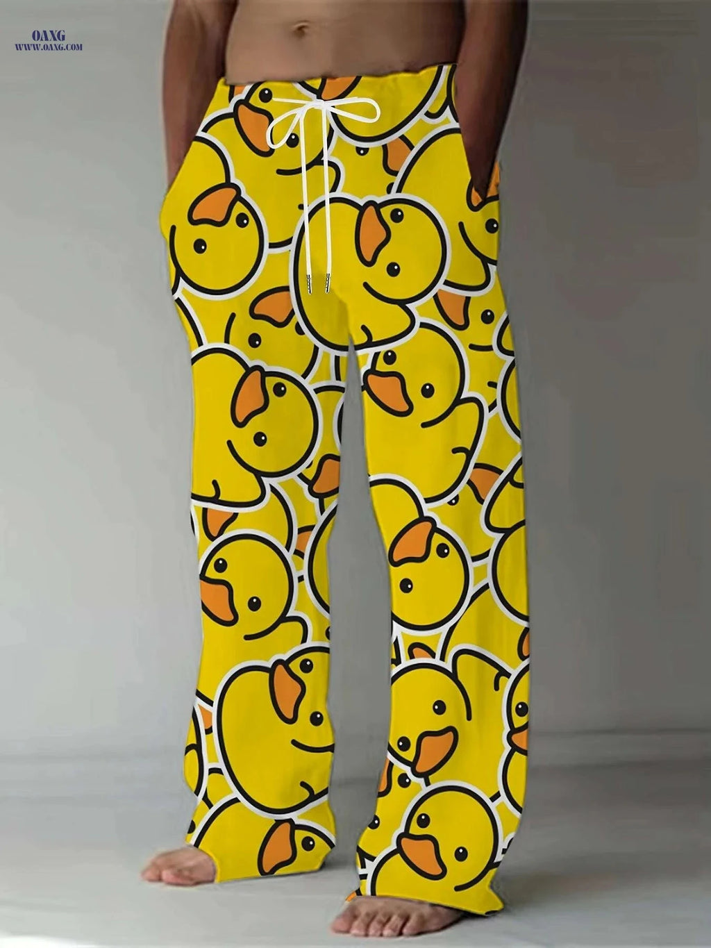 Men's Cartoon Print Pants - Yellow Duck, Casual Loose-Fit Design   OAXG Yellow / M