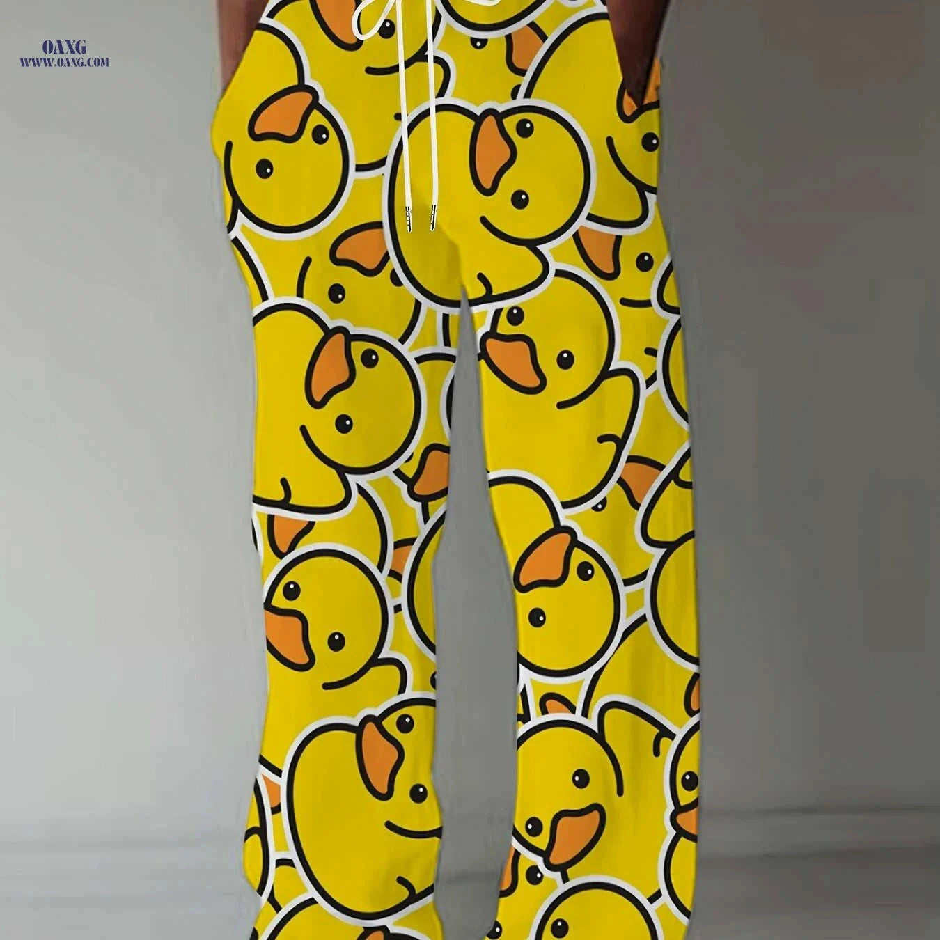 Men's Cartoon Print Pants - Yellow Duck, Casual Loose-Fit Design   OAXG Yellow / M