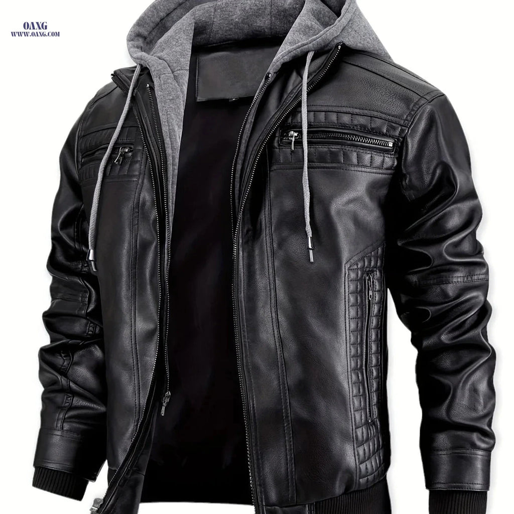 Men's Casual 2-in-1 Jacket - Stylish Bomber & Biker with Pockets   OAXG Black / FR S