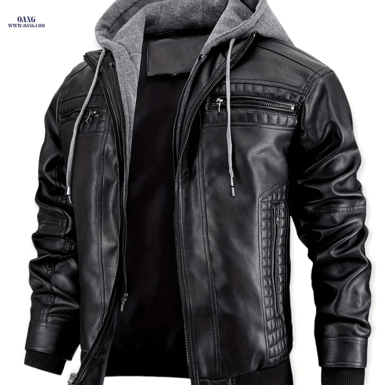 Men's Casual 2-in-1 Jacket - Stylish Bomber & Biker with Pockets   OAXG Black / FR S