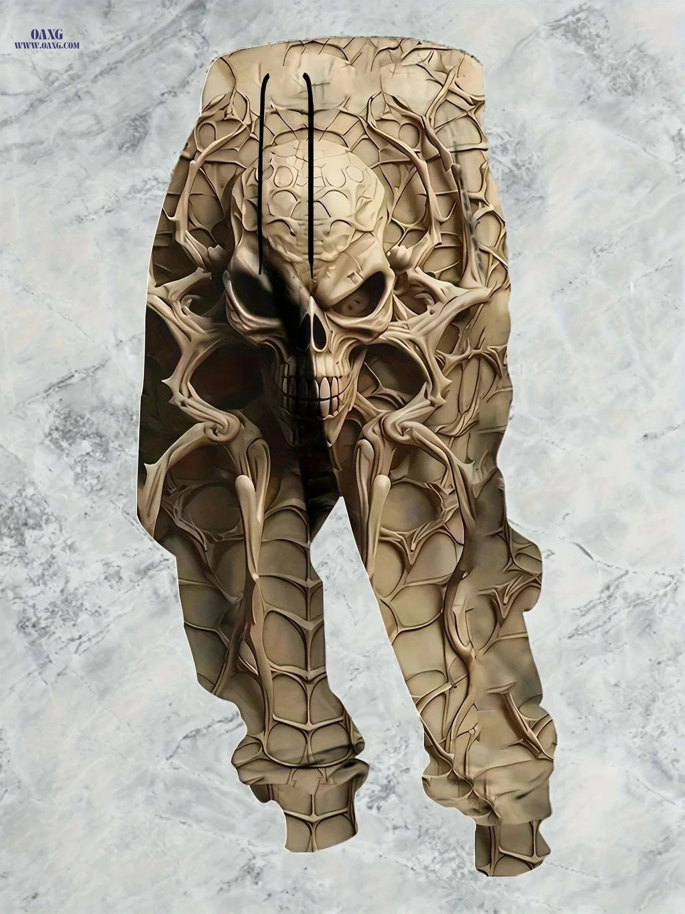 Men's Casual 3D Print Skull Running Pants - Regular Fit, Drawstring   OAXG Khaki / S