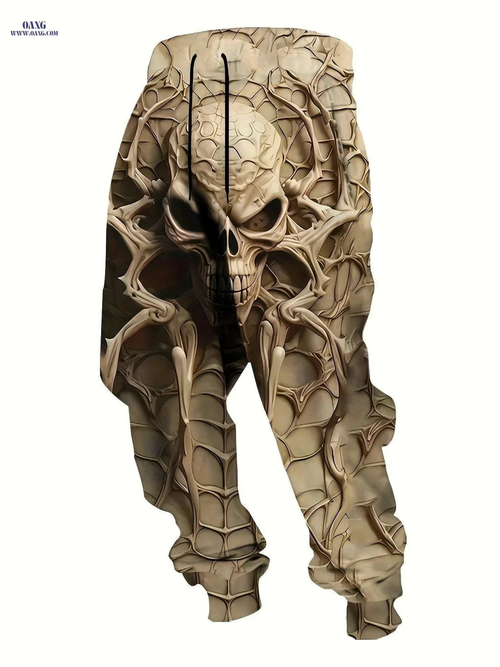 Men's Casual 3D Print Skull Running Pants - Regular Fit, Drawstring   OAXG Khaki / S