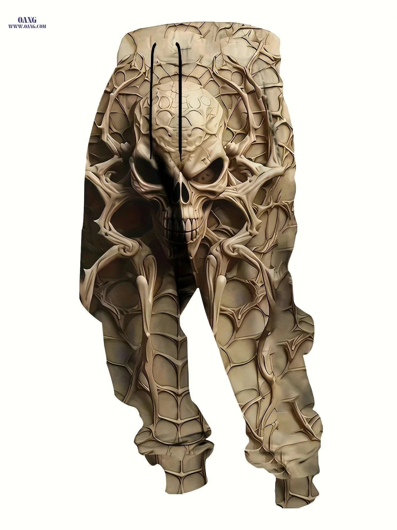 Men's Casual 3D Print Skull Running Pants - Regular Fit, Drawstring   OAXG Khaki / S