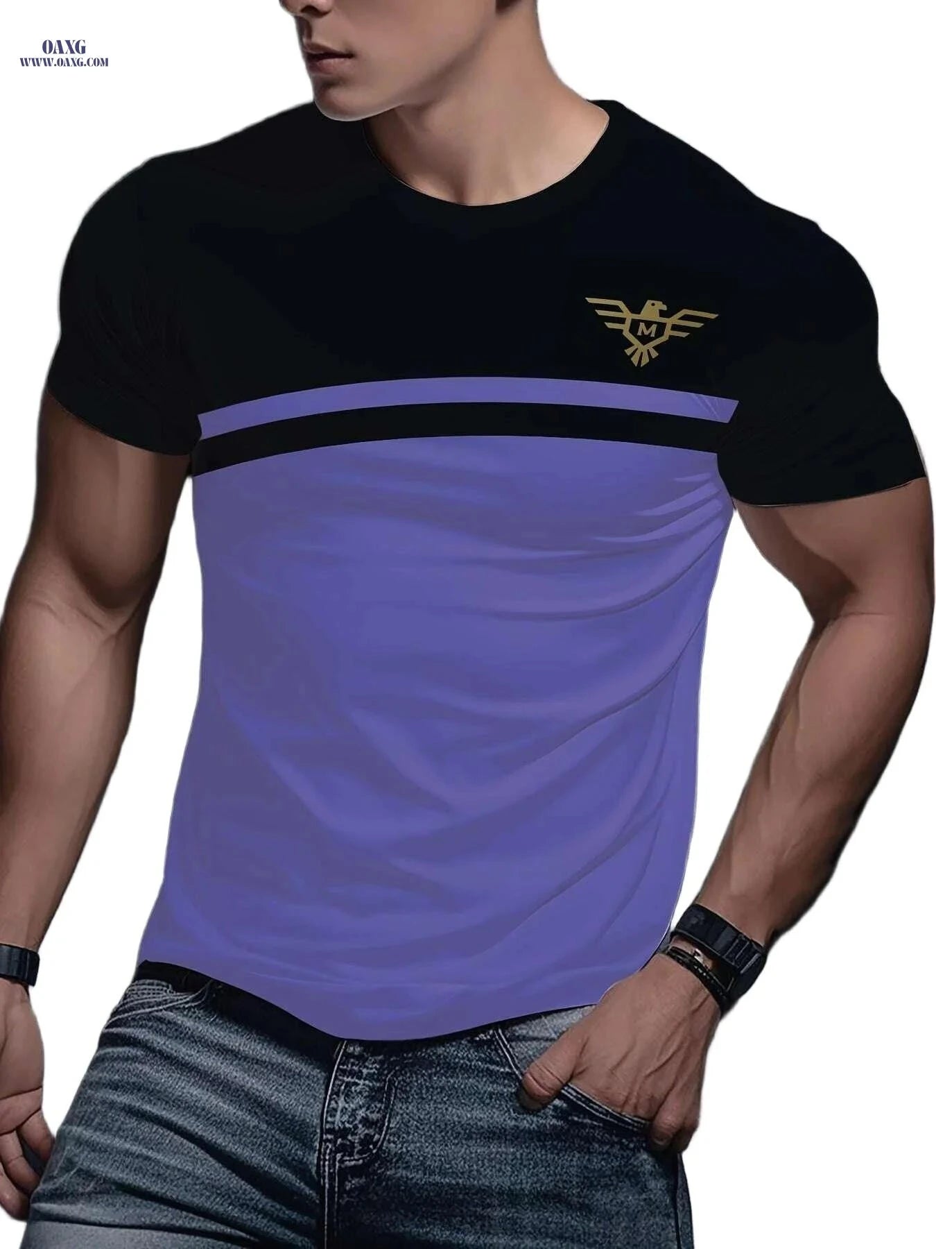 Men's Casual 3D Print T-Shirt - Comfortable Polyester Short Sleeve   OAXG Violet Blue / S