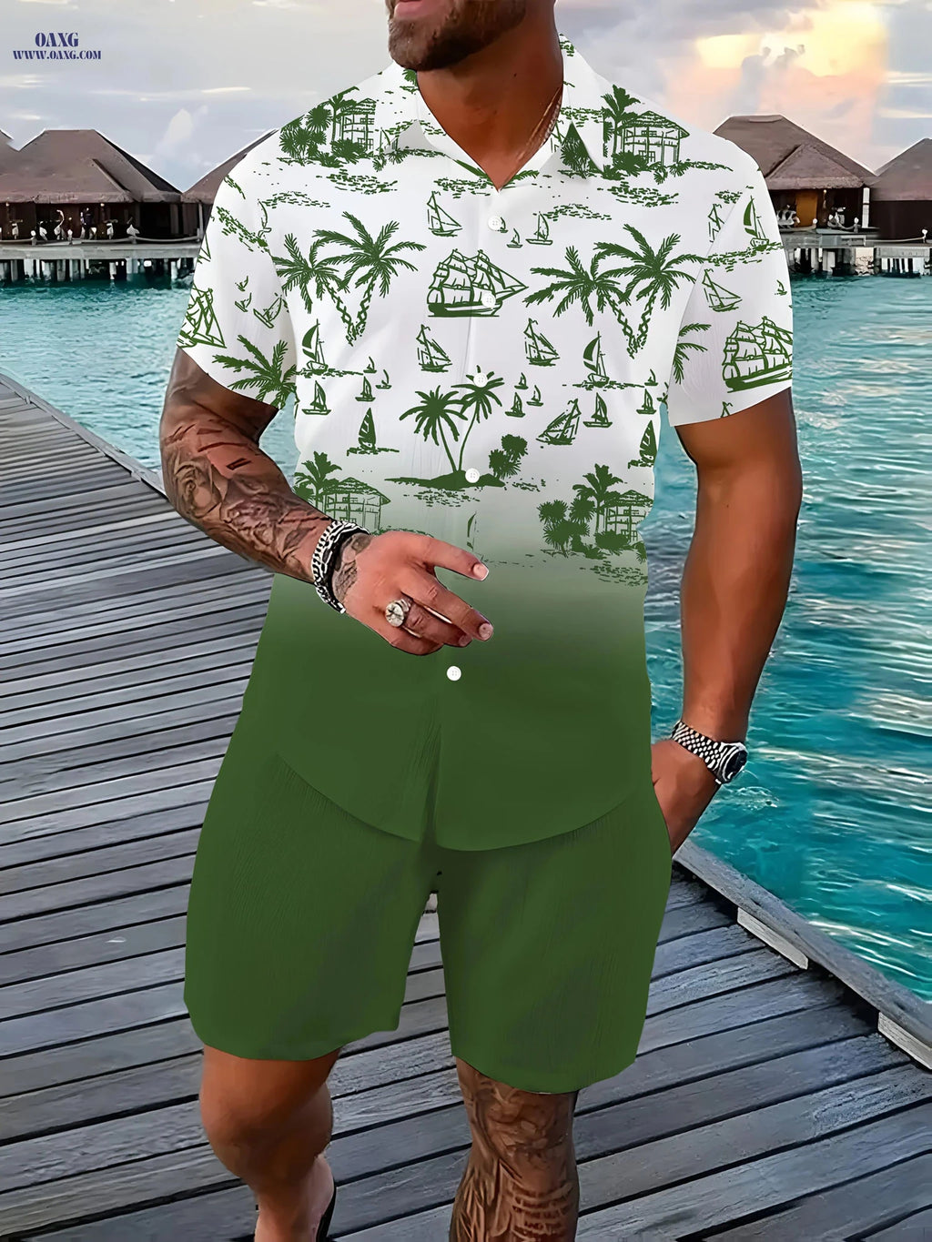 Men's Casual 3D Printed Lapel Shirt & Shorts Set - Summer Style   OAXG 