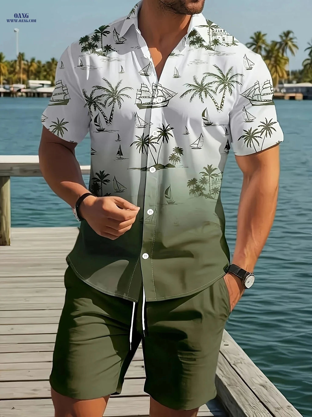 Men's Casual 3D Printed Lapel Shirt & Shorts Set - Summer Style   OAXG 