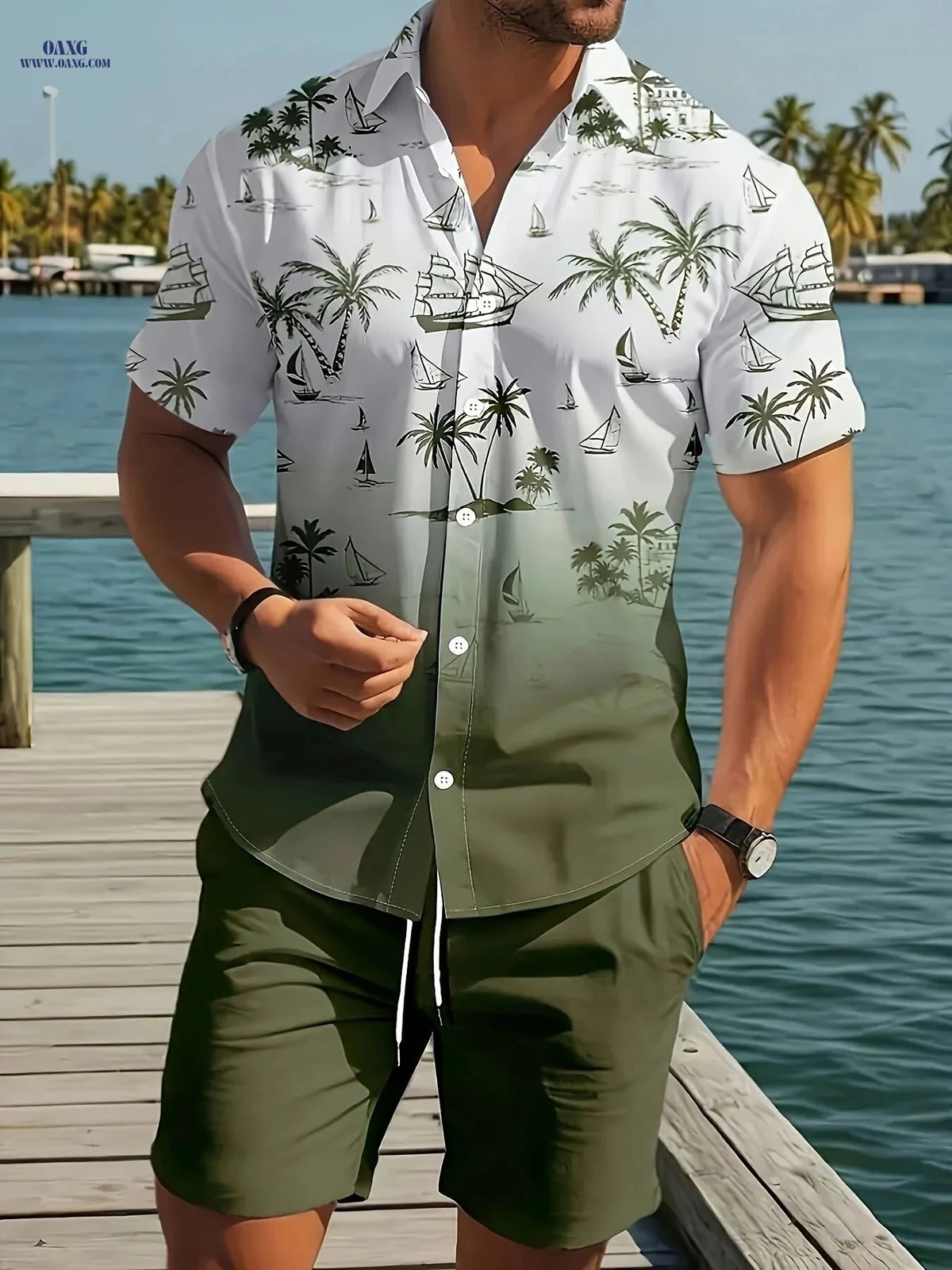 Men's Casual 3D Printed Lapel Shirt & Shorts Set - Summer Style   OAXG 