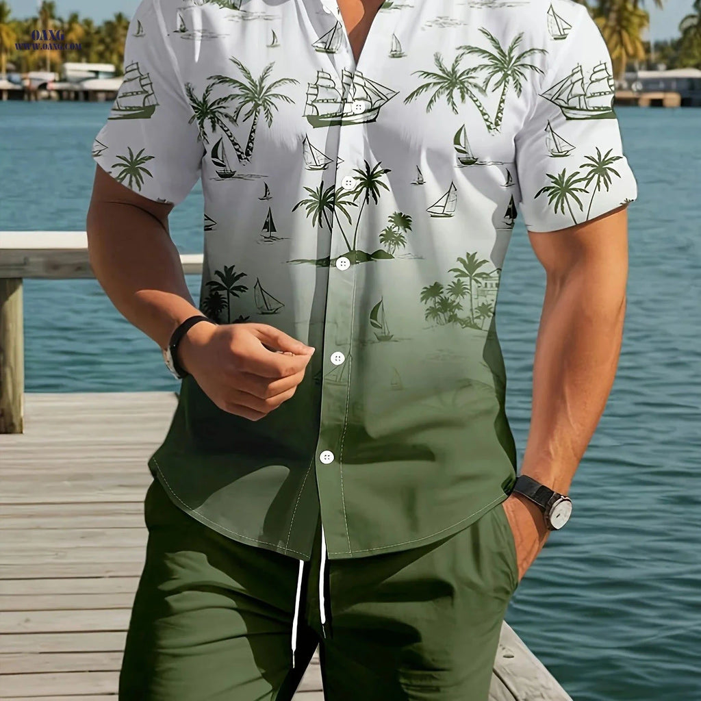 Men's Casual 3D Printed Lapel Shirt & Shorts Set - Summer Style   OAXG 