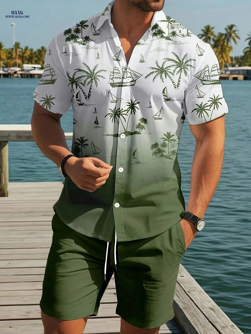 Men's Casual 3D Printed Lapel Shirt & Shorts Set - Summer Style   OAXG 
