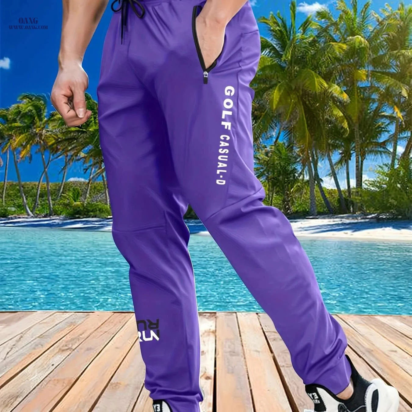 Men’s Casual Athletic Joggers - Loose Fit with Zipper and Print Design   OAXG 