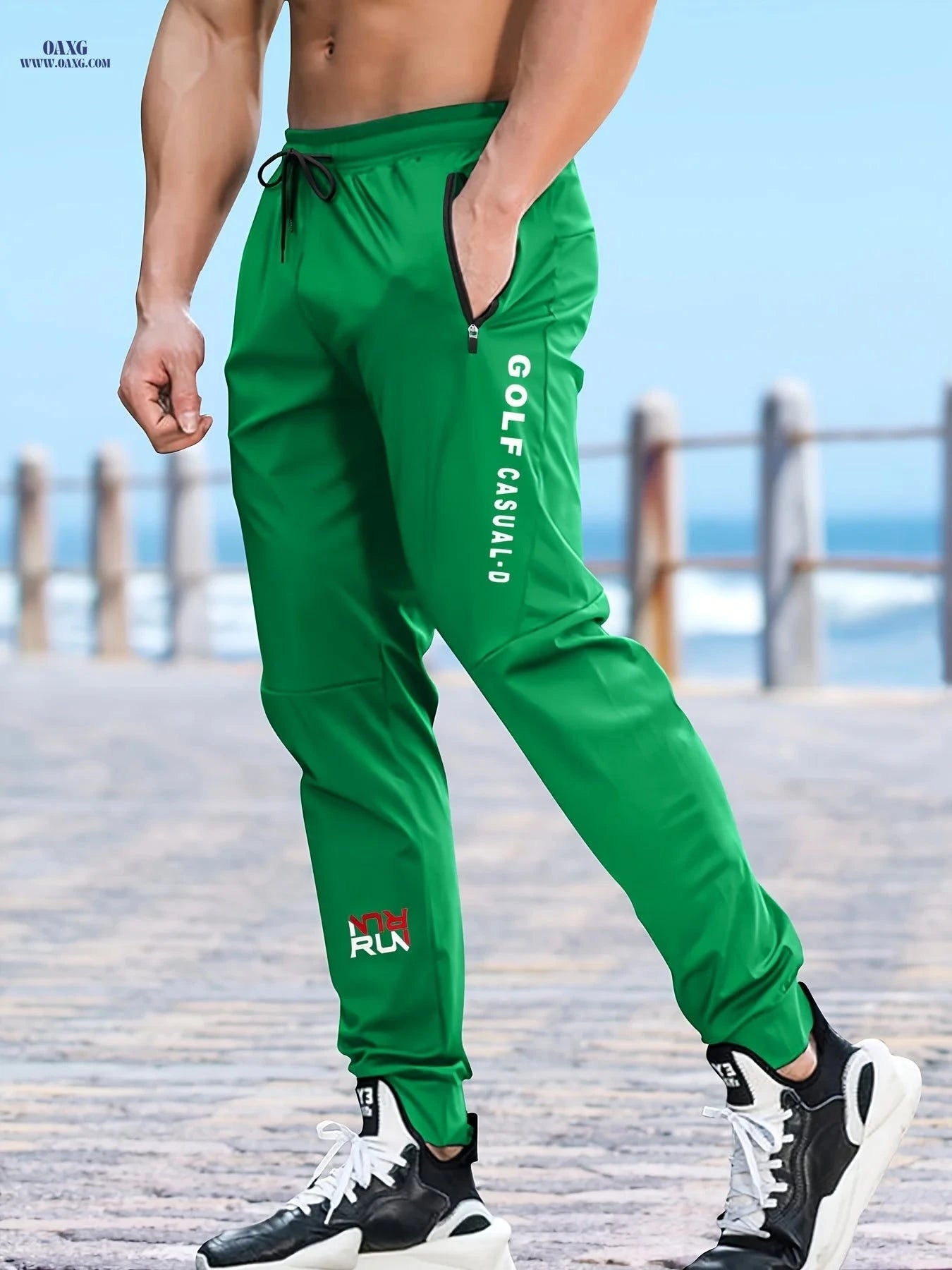 Men's Casual Athletic Joggers - Loose Fit & Zipper Detail for Sports   OAXG 