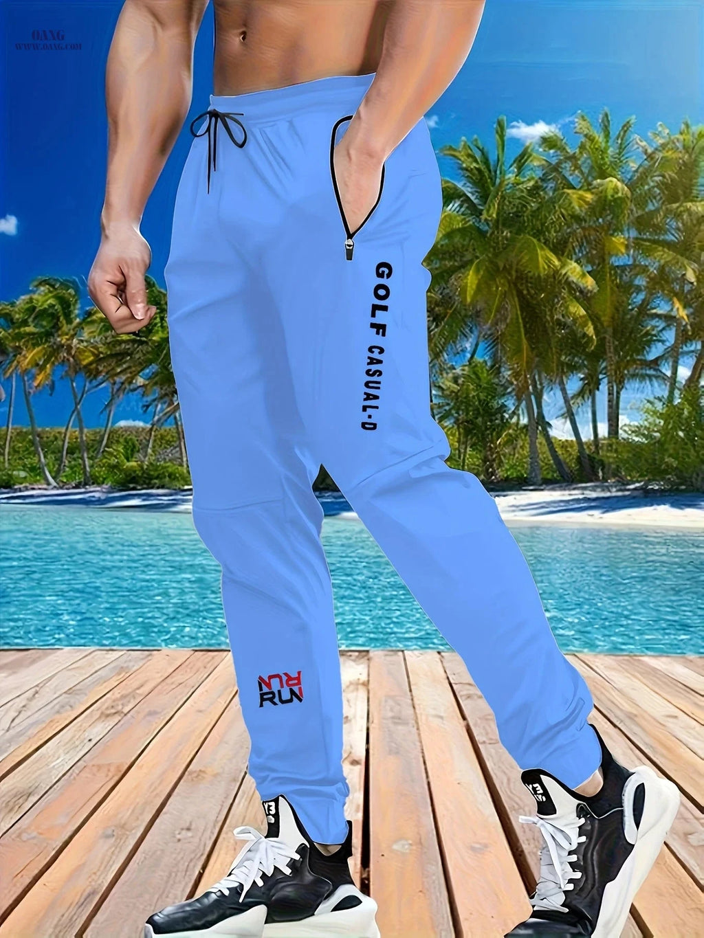 Men's Casual Athletic Joggers - Loose Fit & Zipper Detail for Sports   OAXG Vibrant Blue / FR S