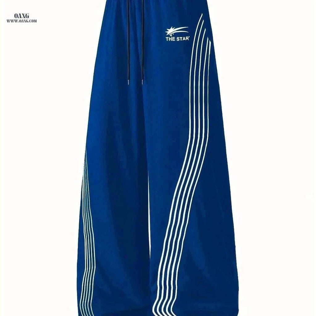 Men's Casual Athletic Joggers - "THE STAR" Print, Loose Fit, Side Pockets   OAXG Blue / XS