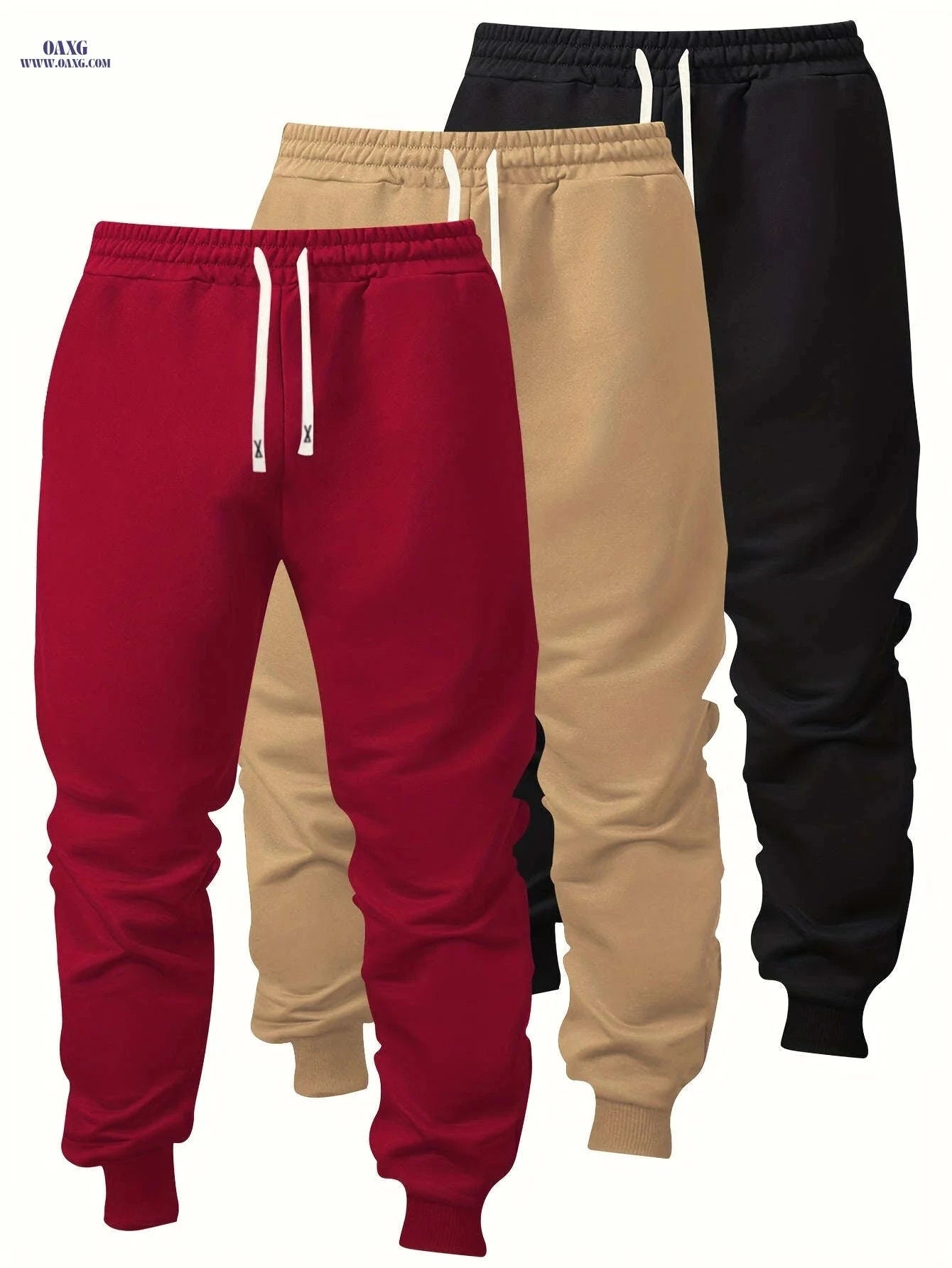 Men's Casual Athletic Pants - Solid Color, Elastic Waistband, Ribbed Cuff   OAXG 