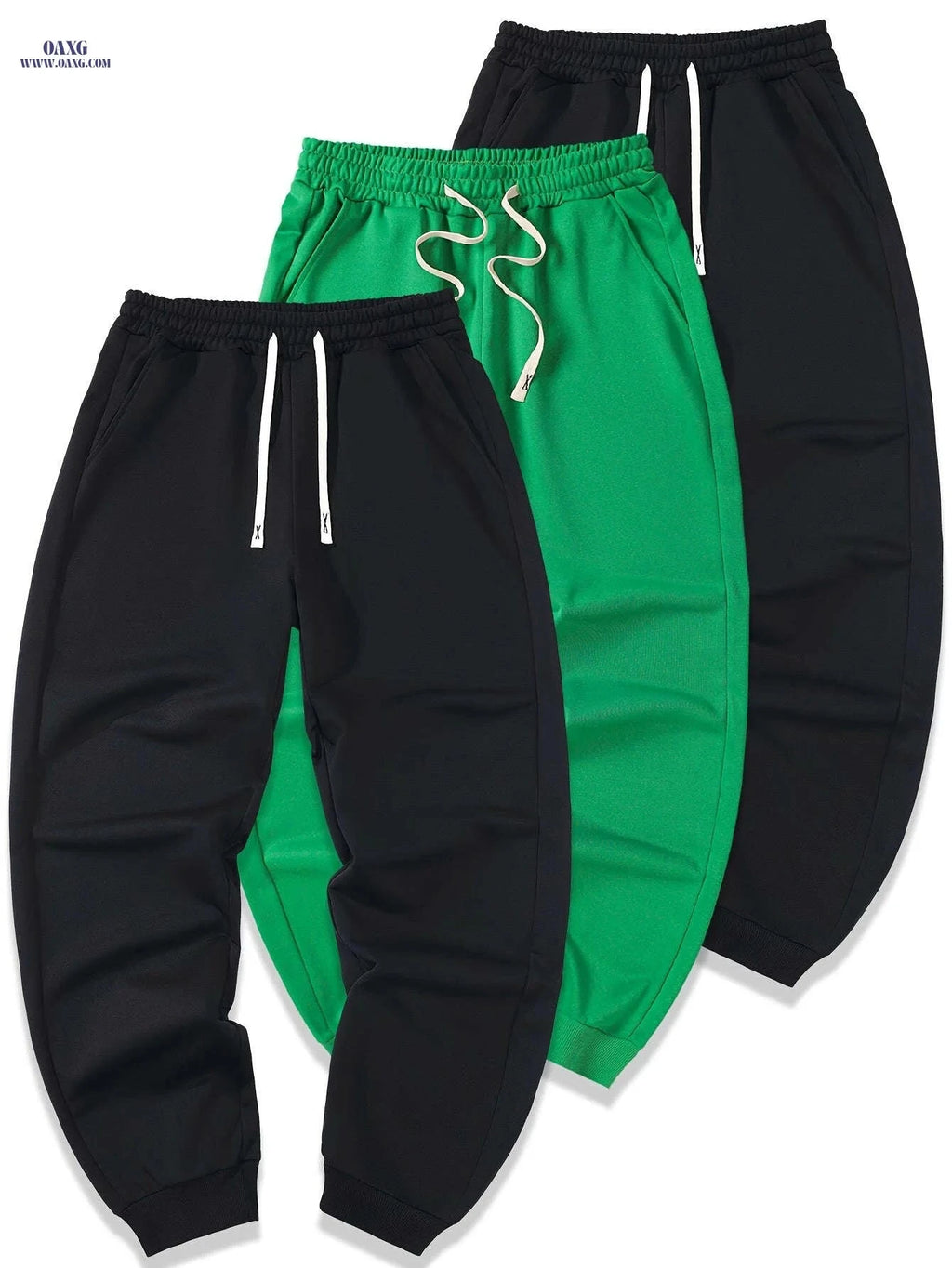Men's Casual Athletic Pants - Solid Color, Elastic Waistband, Ribbed Cuff   OAXG 