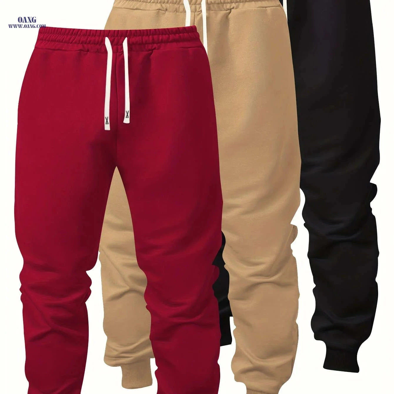 Men's Casual Athletic Pants - Solid Color, Elastic Waistband, Ribbed Cuff   OAXG Mixed Color 3 / FR S