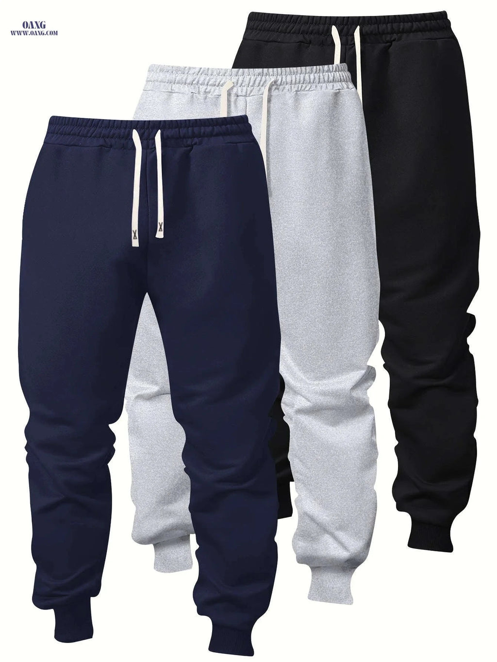 Men's Casual Athletic Pants - Solid Color, Elastic Waistband, Ribbed Cuff   OAXG Mixed Color 3 / FR S