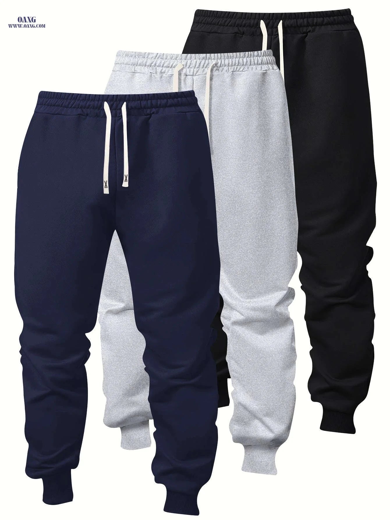 Men's Casual Athletic Pants - Solid Color, Elastic Waistband, Ribbed Cuff   OAXG Mixed Color 3 / FR S