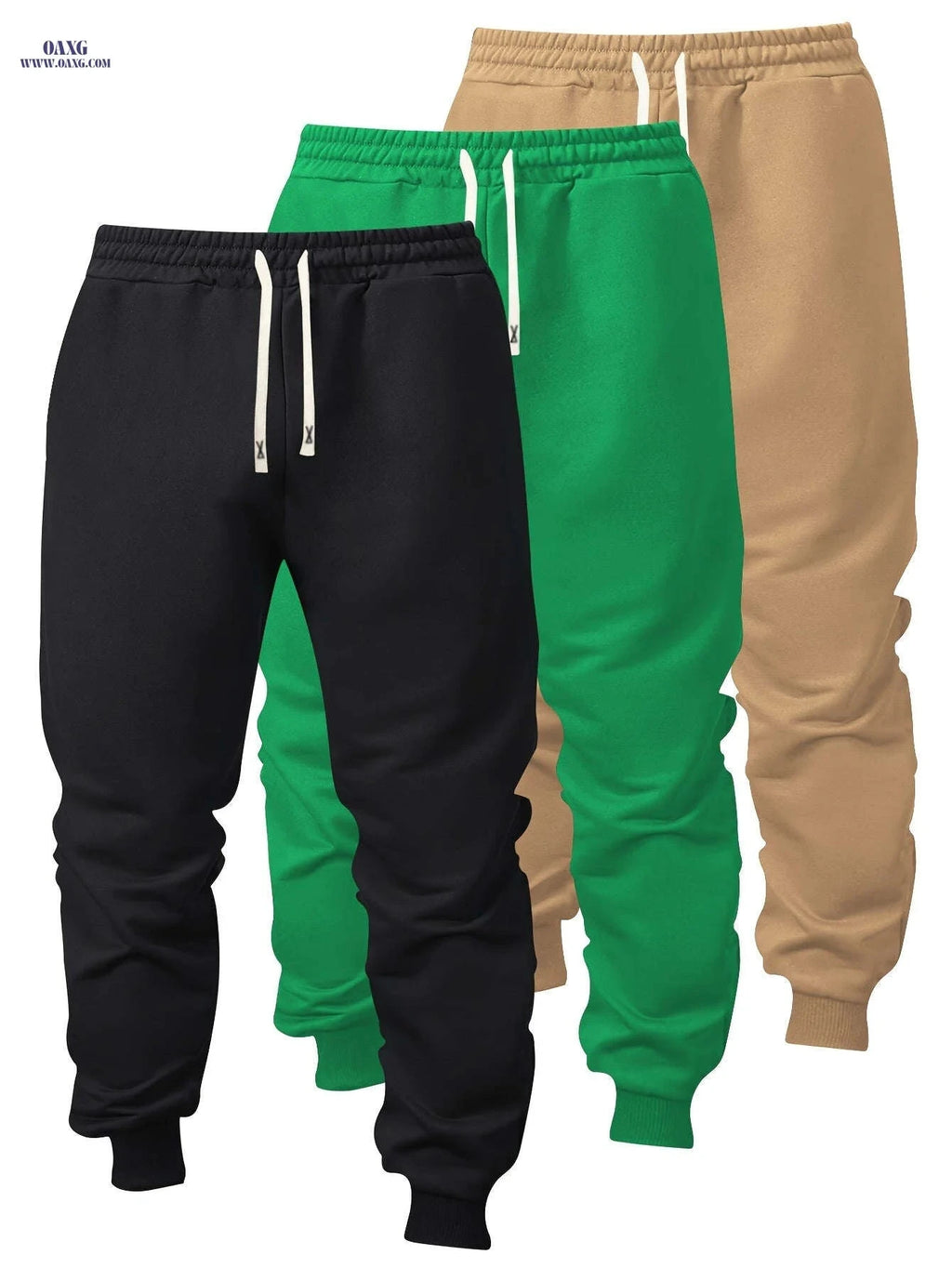 Men's Casual Athletic Pants - Solid Color, Elastic Waistband, Ribbed Cuff   OAXG 