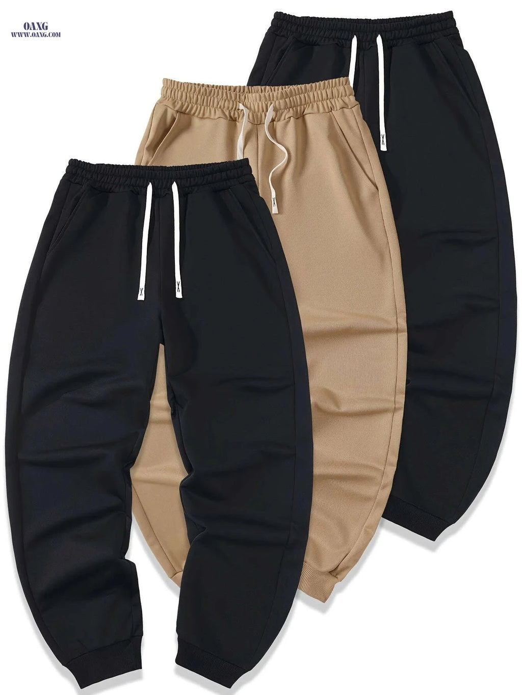 Men's Casual Athletic Pants - Solid Color, Elastic Waistband, Ribbed Cuff   OAXG 