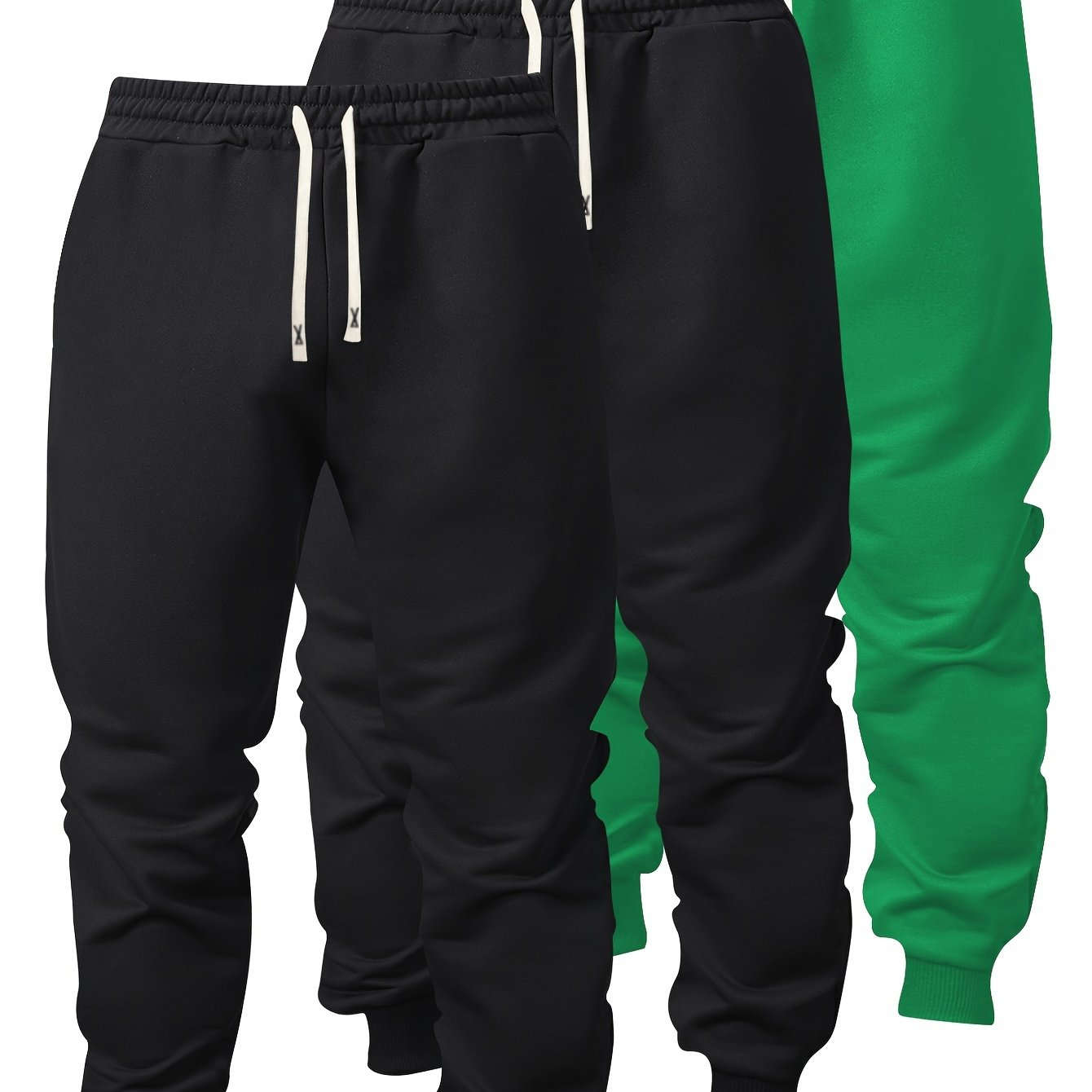 Men's Casual Athletic Pants - Solid Color, Elastic Waistband, Ribbed Cuff   OAXG 