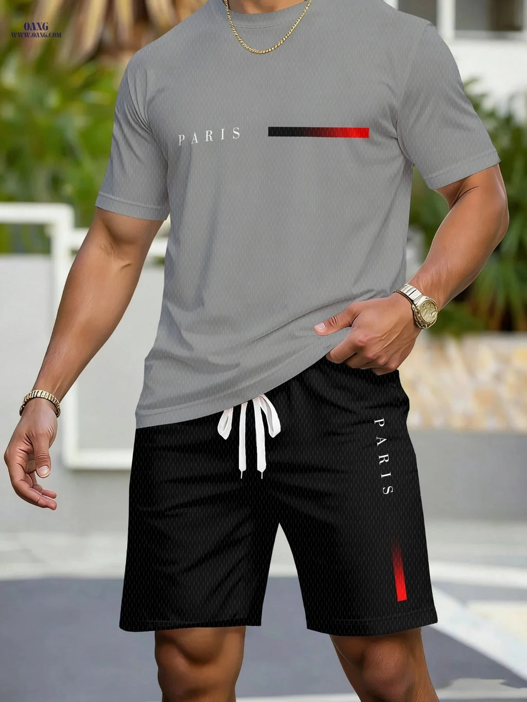 Men's Casual Athletic Set - Breathable Round Neck T-Shirt & Shorts   OAXG 