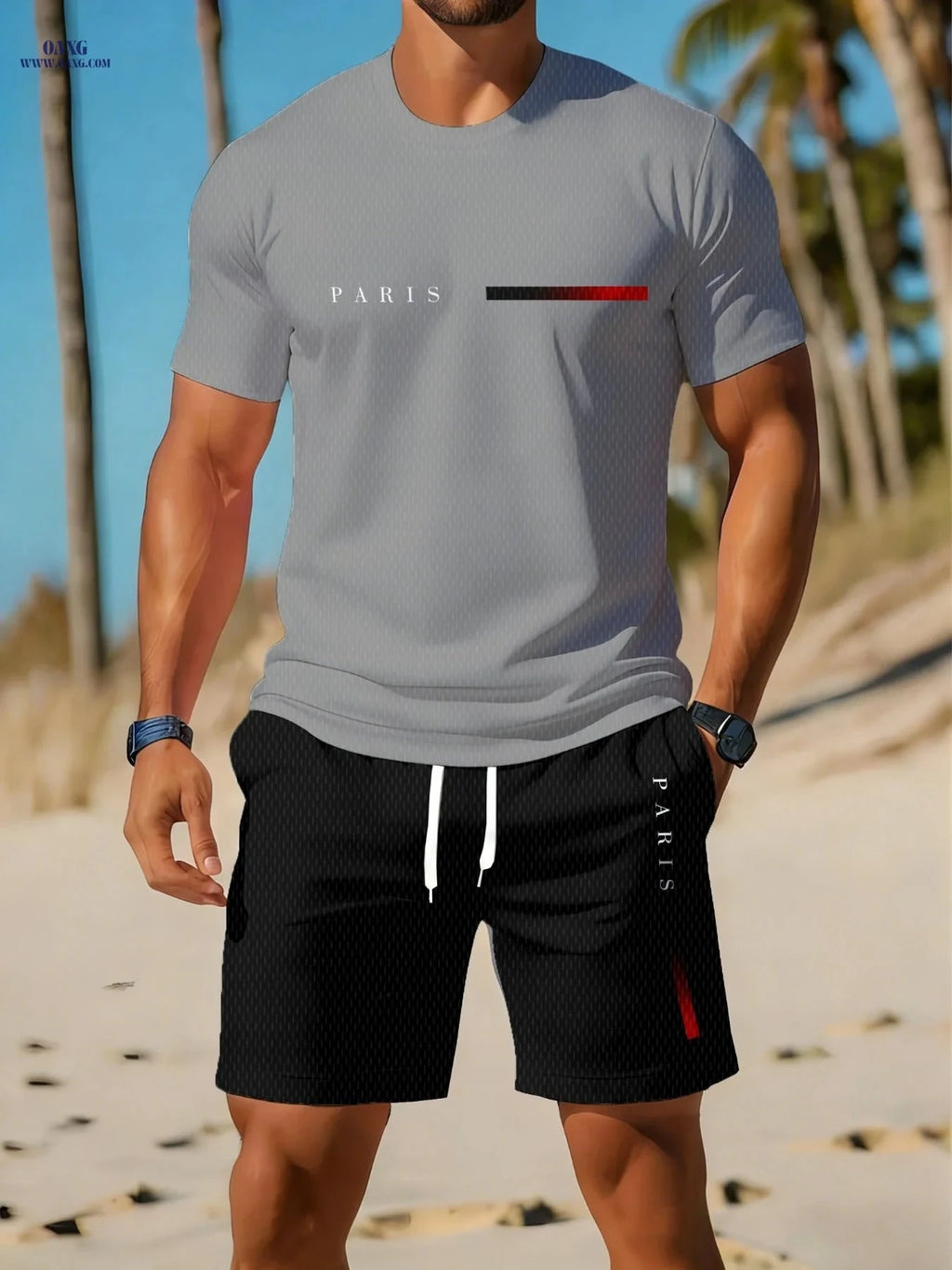 Men's Casual Athletic Set - Breathable Round Neck T-Shirt & Shorts   OAXG 