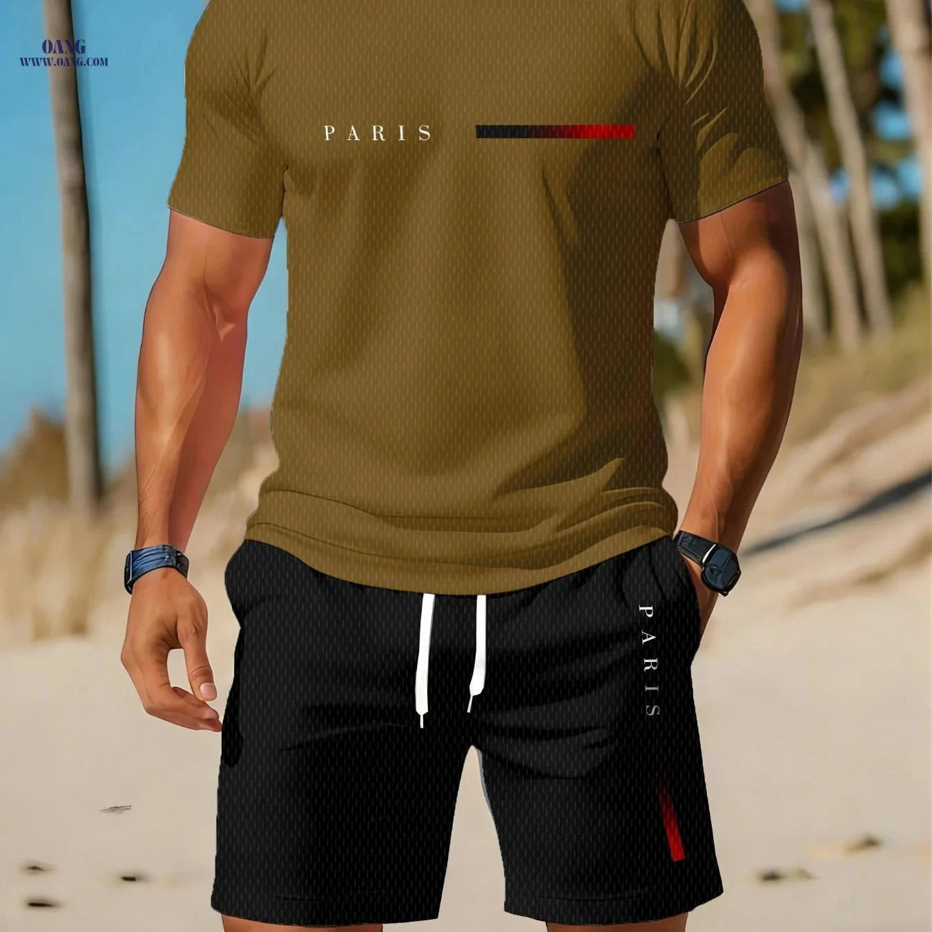 Men's Casual Athletic Set - Breathable Round Neck T-Shirt & Shorts   OAXG 